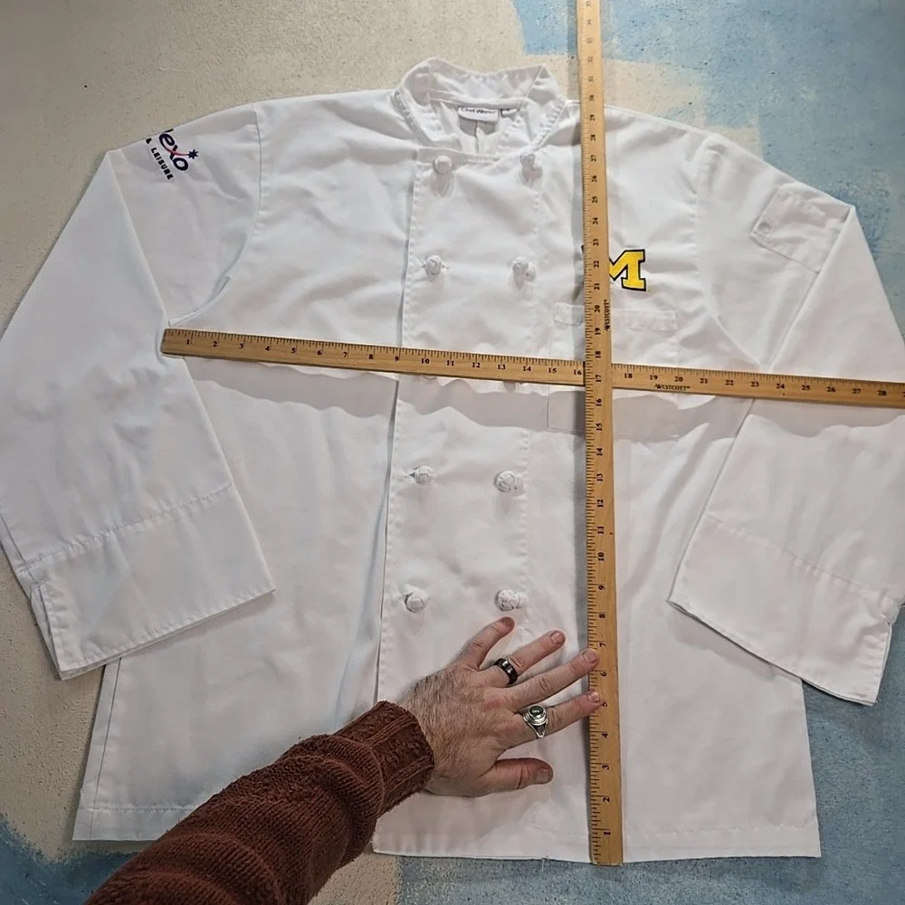 Chef Works White Double Breasted Chef Coat Mens L University‎ of Michigan Sodexo